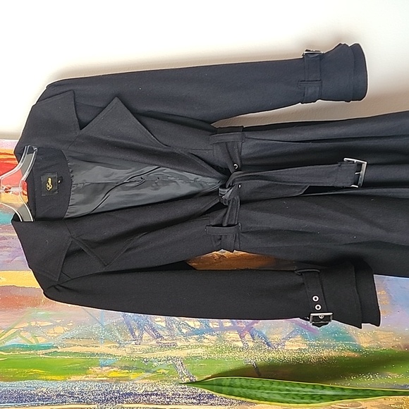 Evita Jackets & Blazers - Black wool coat with pleated skirt and waist belt